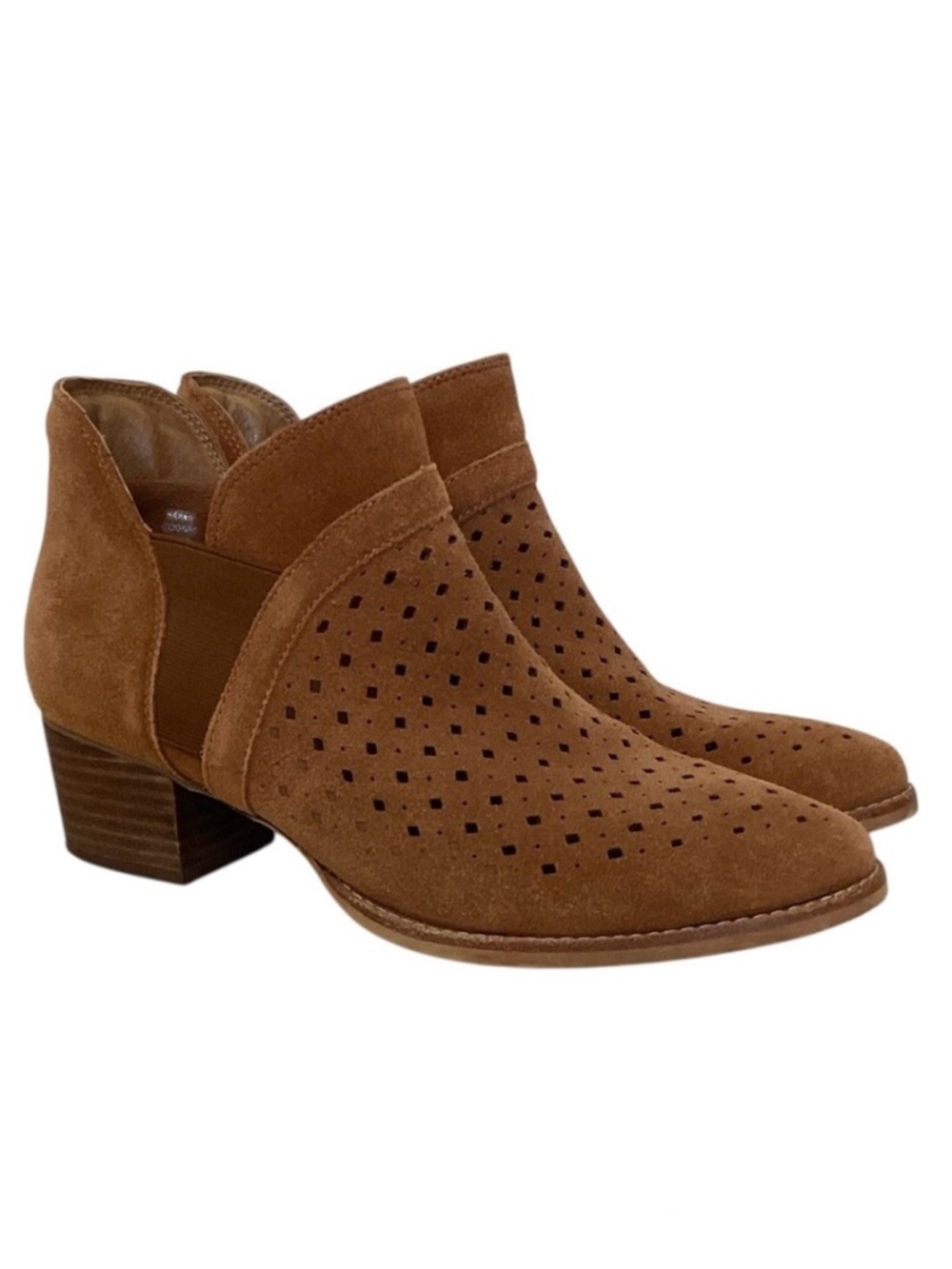 Earth 9.5 Keren Suede Leather Booties Ankle Boots Perforated Womens Cognac Brown